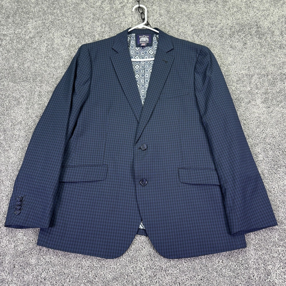 The Savile Row Company Sport Coat Mens 44R Blue Plaid Stretch Blazer Hoxton